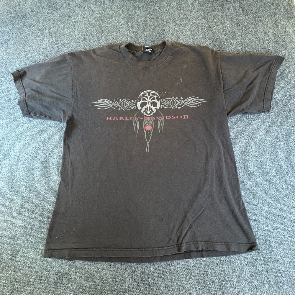 Vintage Harley-Davidson Motorcycles T-Shirt Mens 2XL Black Tribal Skull Graphic